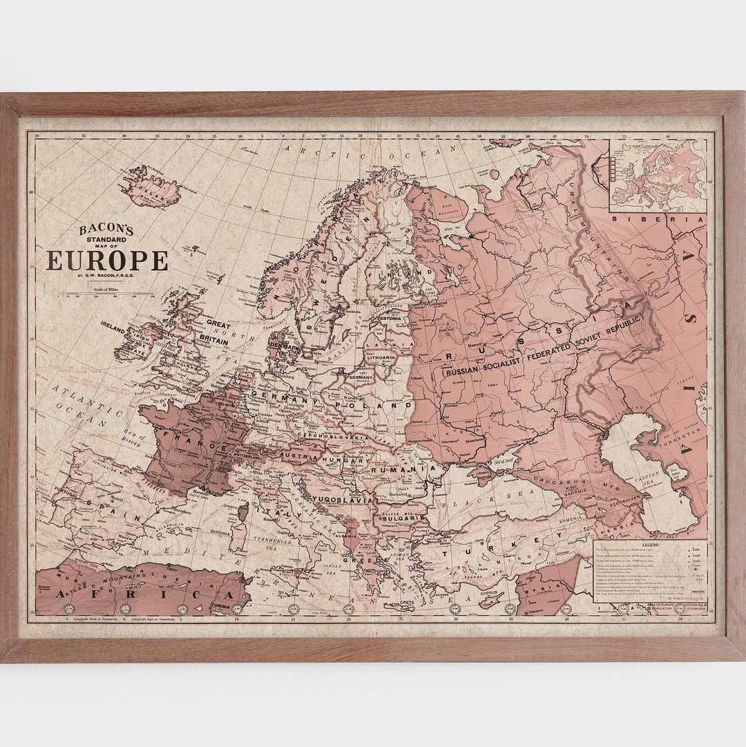 Vintage Map of Europe Illustration Print | Antique Wall Decor | Old Map ...