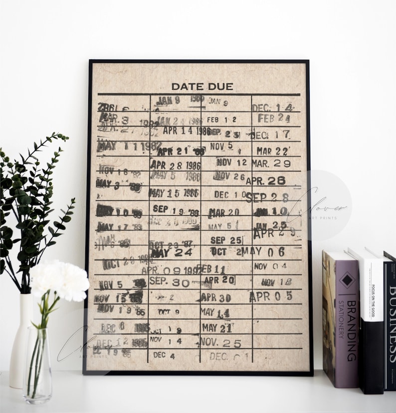 May include: A vintage style date due chart with black ink on a beige background. The chart is framed in a black frame. The chart has dates listed in columns for each month of the year.