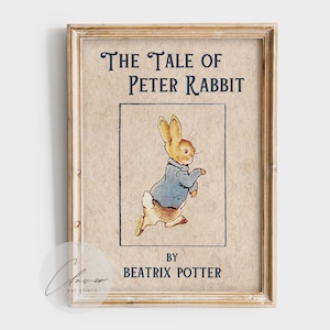 Impresión artística de portada del libro "El cuento de Peter Rabbit" / Regalo para amantes de los libros y ratones de biblioteca / Imprimible digital vintage / Libros clásicos para niños
