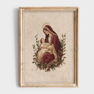 Mutter Maria Gemälde | Vintage Weihnachtsdekor | Christliche Kunstdruck für Weihnachten Wandkunst | Einzigartige Weihnachten Digital Printable