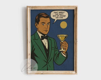 Gatsby Quote Retro Comic Print – Great Gatsby Wall Art, F. Scott Fitzgerald Poster, Vintage Literary Pop Art, Classic Book Lover Gift