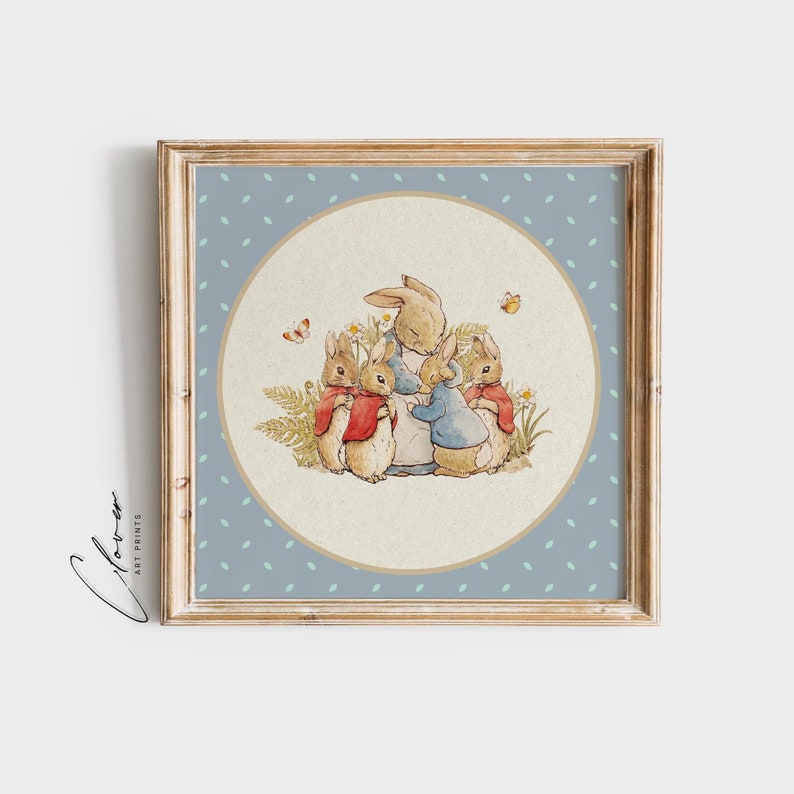 Cute Peter Rabbit Family Hug Illustration Digital Print | Vintage ...