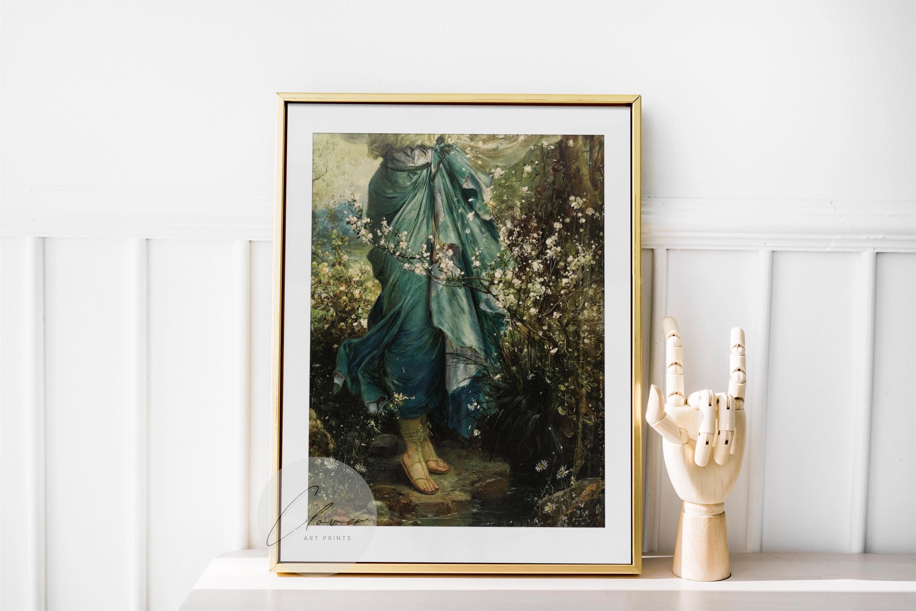 Pre-raphaelite Woman in Garden Art Print - Vintage Floral Painting ...