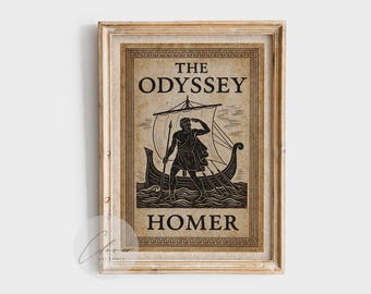 The Odyssey Book Cover Print - Homer Epic Poem Poster - Vintage Greek Literature Wall Art - Public Domain Digital Download Wall Decor