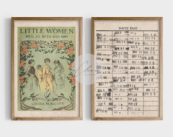 2er-Set -Vintage Bibliothekskartendruck | Kleine Frauen Buch Cover Printable | Retro Bücher Digital Art Print | Antike Bibliothek Kunst Wanddekoration