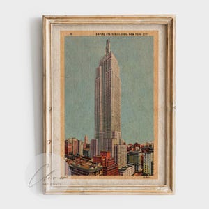 Empire State Building Poster | Vintage NYC Architecture Print | Retro New York Skyline Art | Antique Aesthetic Wall Decor | Rustic Artwork