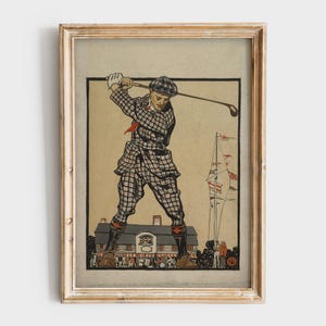 Retro Golf Poster | Vintage Sports Poster | Golfer Illustration | Neutral Art Prints | Golfing Artwork | Rustic Printable | Minimal Artwork