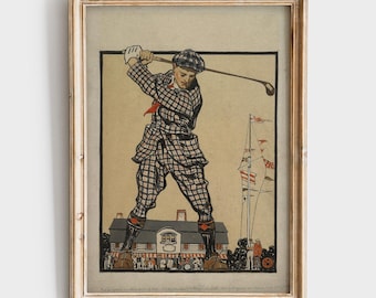 Retro Golf Poster | Vintage Sports Poster | Golfer Illustration | Neutral Art Prints | Golfing Artwork | Rustic Printable | Minimal Artwork