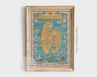 Vintage Treasure Island Map PHYSICAL Poster | Retro Literary Maps Digital Print for Bookworms | Bookish Prints for Book Lovers | Book Art