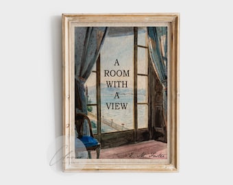 Een kamer met uitzicht vintage boekomslagposter - EM Forster literaire print - klassieke reizen romantiek muurkunst - esthetische bibliotheek boekafdrukken