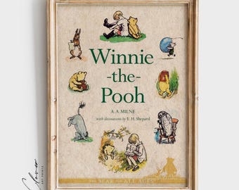 Winnie The Pooh Book Cover Art Print | Bookish Gift for Bookworm | Vintage Digital Printable | Classic Book Lover Art | Nursery Wall Decor