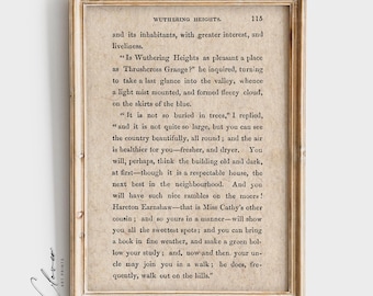Impresión digital vintage de Cumbres Borrascosas / Impresión de libro antiguo para decoración de pared de biblioteca / Regalo para amantes de los libros / Impresión artística rústica de libros