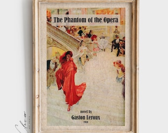 The Phantom of the Opera Vintage Book Print | Gothic Fiction Digital Art | Library Wall Decor | Antique Horror Printable for Bookshelf Decor