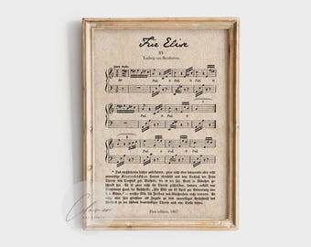 Für Elise Beethoven Vintage Sheet Music Print | First Edition 1867 Classical Piano Art for Music Lover | Antique Home Decor for Musicians