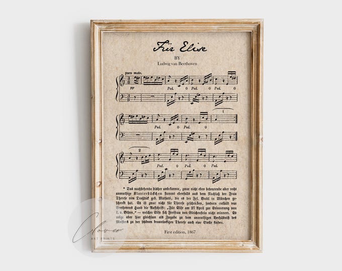 Für Elise Beethoven Vintage Sheet Music Print | First Edition 1867 Classical Piano Art for Music Lover | Antique Home Decor for Musicians