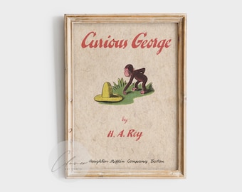 Cute Vintage George the Monkey Art Print | Retro Children’s Book Illustration | Playful Nursery Wall Decor | Classic Storybook Style Print