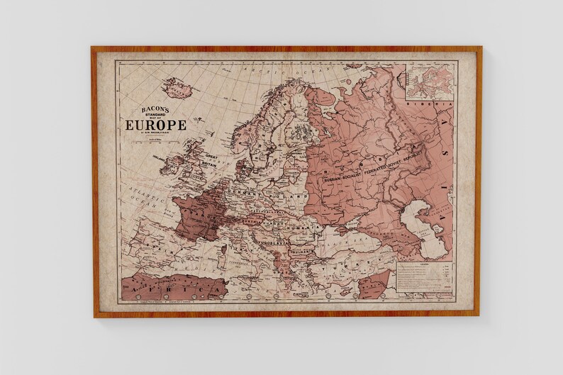 Vintage Map of Europe Illustration Print | Antique Wall Decor | Old Map ...