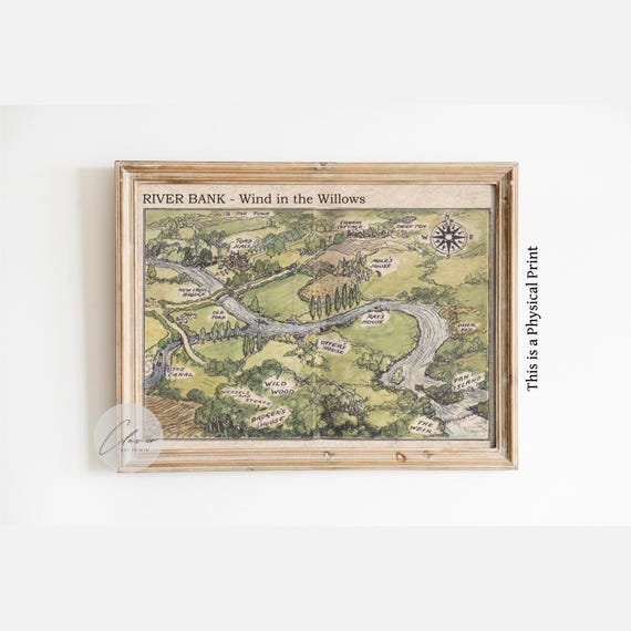 The River Bank Illustrative Map from the Wind in the Willows PHYSICAL Poster | Antique Nursery Wall Decor | Vintage Book Art | Bookish Gift