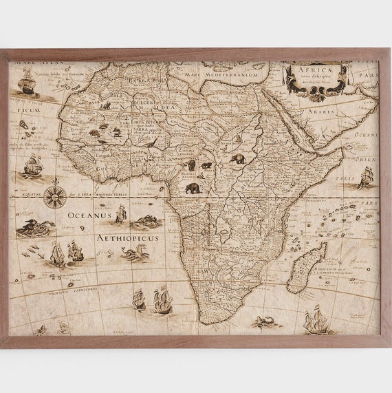 アフリカのヴィンテージ地図イラストプリント｜アンティーク壁飾り