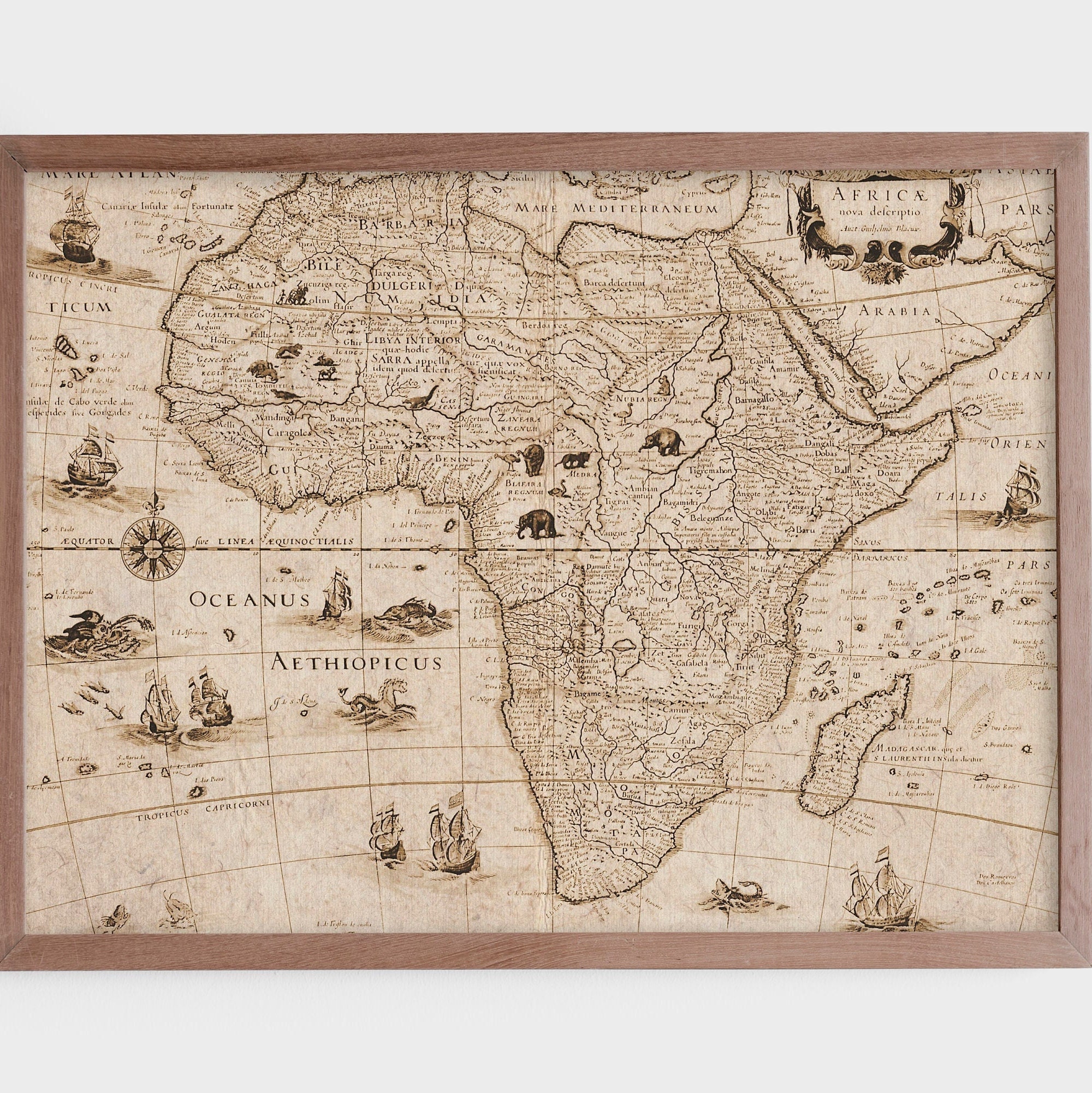 アフリカのヴィンテージ地図イラストプリント｜アンティーク壁飾り