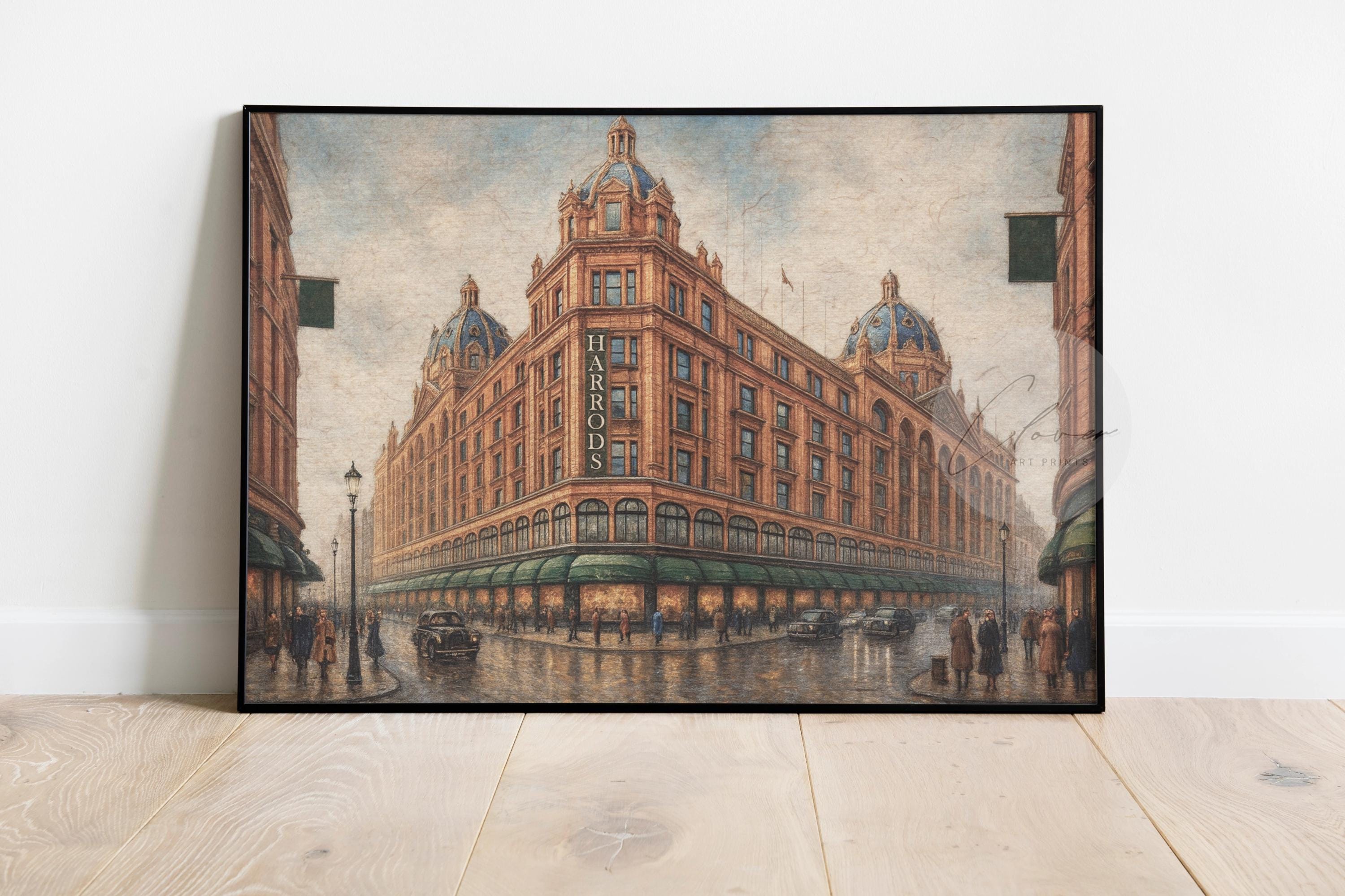 Vintage Harrods London Art Print | Classic British Architecture