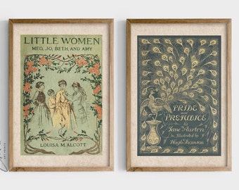 Little Women & Pride and Prejudice Book Cover Art Print | Set of 2 | Bookish Gift for Book Lovers and Bookworm | Vintage Digital Printable