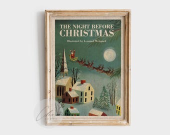 The Night Before Christmas Vintage Book Cover Print | Retro Holiday Poster | Classic Christmas Poem Wall Art | Festive Literary Home Decor