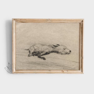 Söt hundskiss vintagekonst för hundälskare | Rinnande terrierteckning | Minimalistisk djuretsning | Antik valpväggdekoration