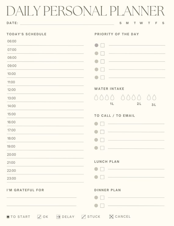 Printable Daily Personal Planner PDF - Etsy