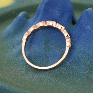 Vintage Diamond Wedding band rose gold women ring Dainty Art deco milgrain Matching Stacking bandwedding ring Promise Anniversary ring image 2