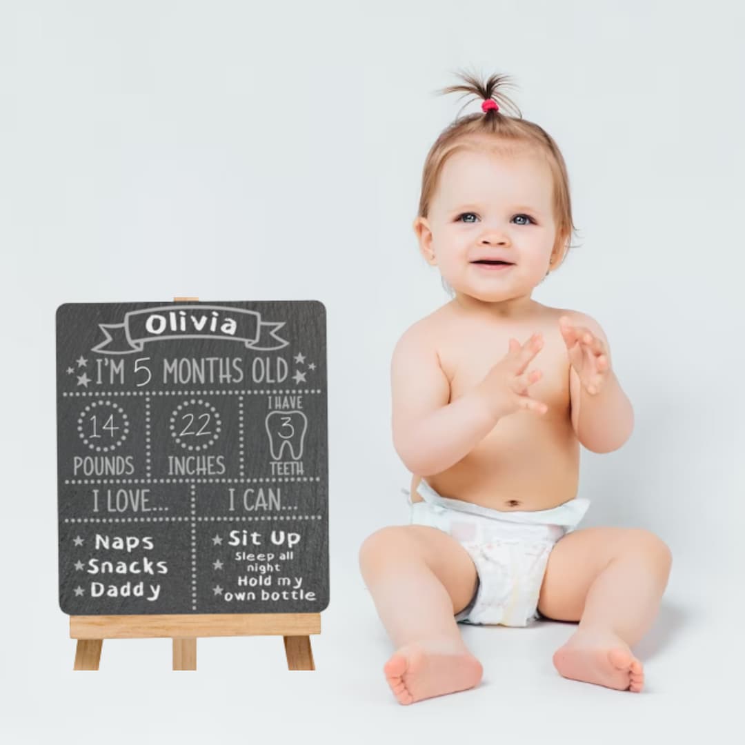 Engraved Baby Milestone Plaque – Personalized Slate Photo Prop With ...