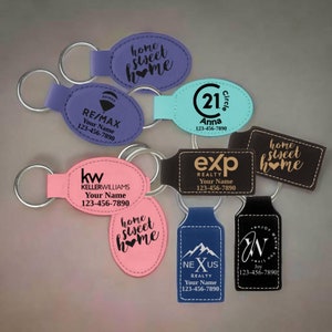 Custom Realtor Keychain - Vegan Leather - Leatherette - Real Estate - New Home - Broker - STR - Rental - Personalized - Bulk - Marketing