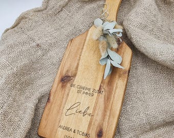 Grote gepersonaliseerde snijplank | Huwelijksgeschenk | Broodplank met naam | Trouwplank met naam | Het geheime ingrediënt is altijd liefde