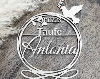 Cake topper zur Taufe mit Name aus Holz, personalisiert, Kuchendeko, Tortenstecker Tauf-Torte