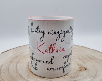 Tasse personalisiert mit positiven Adjektiven | Geschenk für Freund Freundin | Geschenk Arbeitskollege | Geschenk Arbeitskollegin