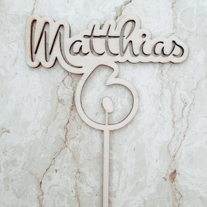 Topper per torta con nome e numero in legno, personalizzato, decorazione per torta, cake topper, topper compleanno con nome