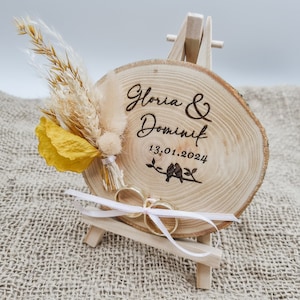 Ringkissen aus Holz mit Trockenblumen Baumscheibe Hochzeit Geschenk zum Jubiläum Trauringhalter mit Trockenblumen zdjęcie 9