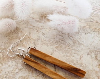 Houten Dangle Oorbellen | Staafvormige oorbellen van olijfhout