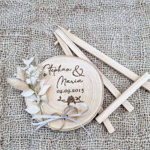 Ringkissen aus Holz mit Trockenblumen Baumscheibe Hochzeit Geschenk zum Jubiläum Trauringhalter mit Trockenblumen zdjęcie 5