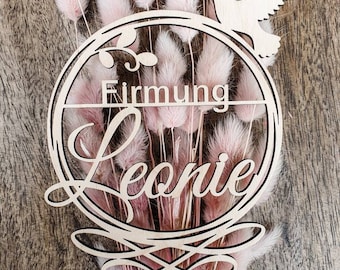 Cake topper mit Namen zur Firmung aus Holz, personalisiert, Kuchendeko, Tortenstecker zur Firmung