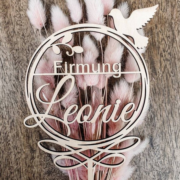 Cake topper mit Namen zur Firmung aus Holz, personalisiert, Kuchendeko, Tortenstecker zur Firmung