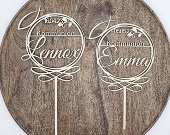 Personalized wooden cake topper with name for First Communion, cake decoration, cake topper for First Communion