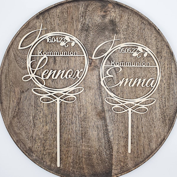 Cake topper with name for communion made of wood, personalized, cake decoration, cake topper for communion