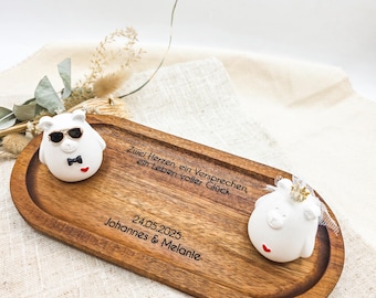 Personalized tray as a wedding gift | Wooden tray with bear and saying made of acacia wood | Small tray with engraving for the wedding