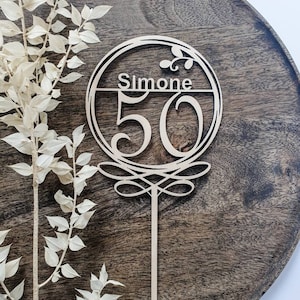 Wooden cake topper with name and birthday | Personalized cake topper with number | Cake decoration | Anniversary cake topper