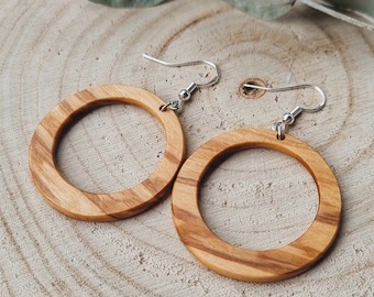 Creolen van olijfhout | Ronde houten oorbellen | Geometrische houten oorbellen