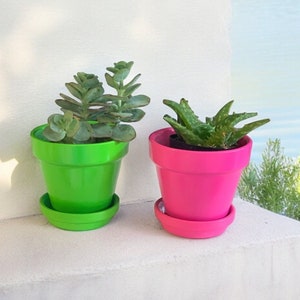 4-Inch Hand Painted Terracotta Pots with Saucer// 70+ Colors // Handpainted Clay Pots // Terracotta Planter / Garden Gift