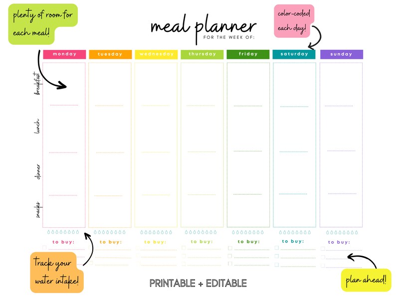 Printable Weekly Meal Planner + Grocery List | Digital Download ...