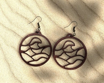 Redwood Stained Large Dangle Wood Earrings