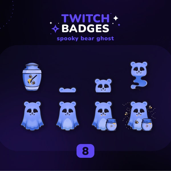 Cute Spooky Blue Bear Ghost Badges // Sub & Bit